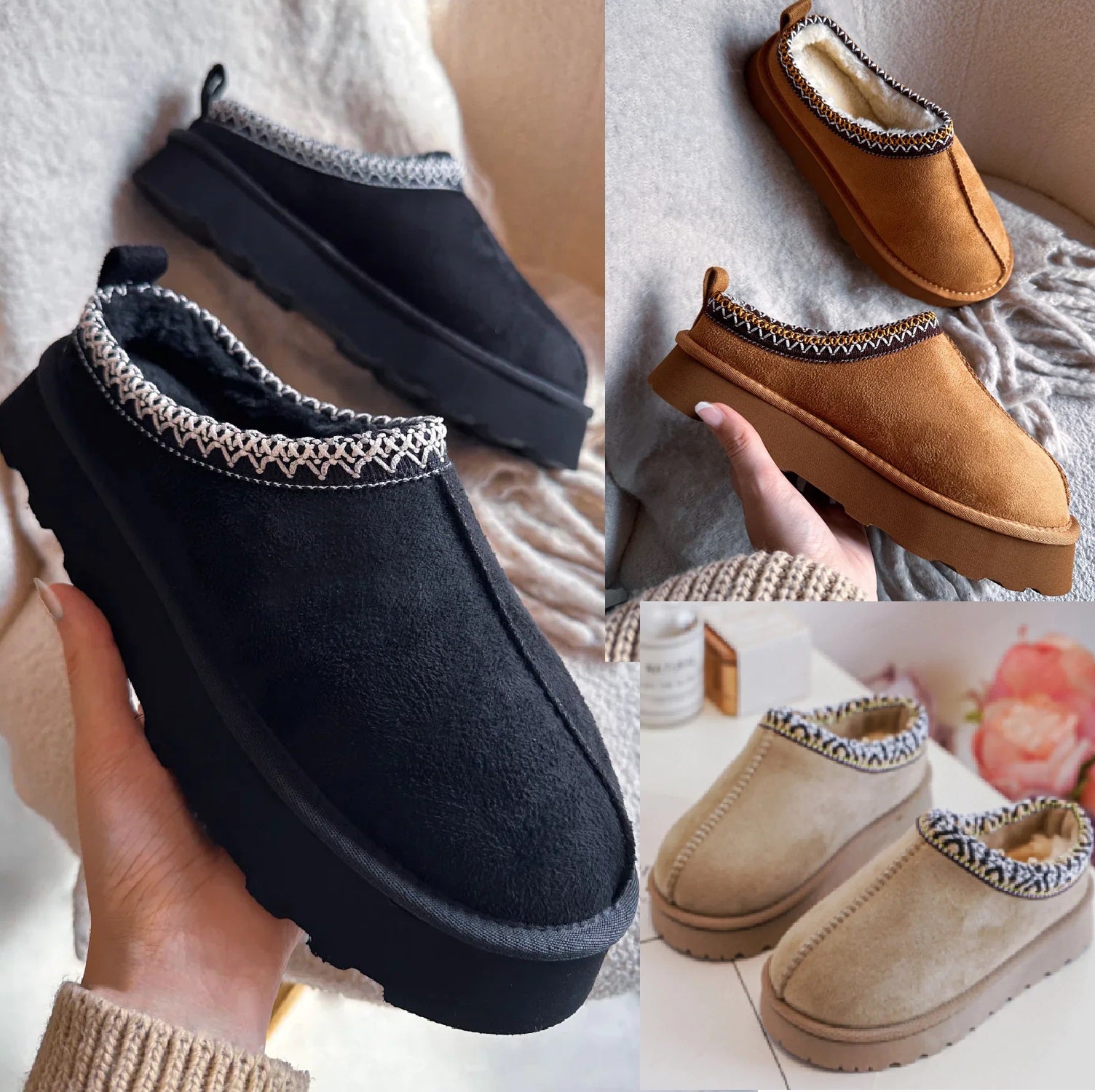 WOMENS LADIES SLIP on SLIPPERS WARM COMFY SNUGG FAUX FUR LINED SHOES BOOTS SIZE