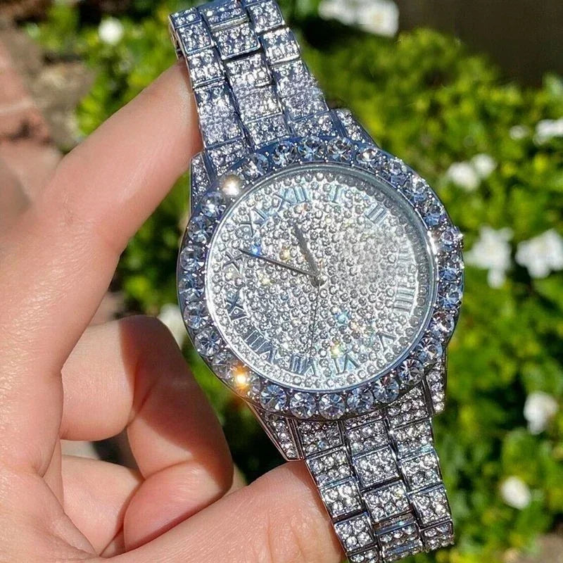 Women Luxury Shiny Diamond Watch Full Steel Diamond Watches Adjustable Bling Crystal Quartz Wristwatches for Women Clock Gifts