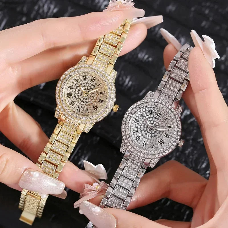 Women Luxury Shiny Diamond Watch Full Steel Diamond Watches Adjustable Bling Crystal Quartz Wristwatches for Women Clock Gifts