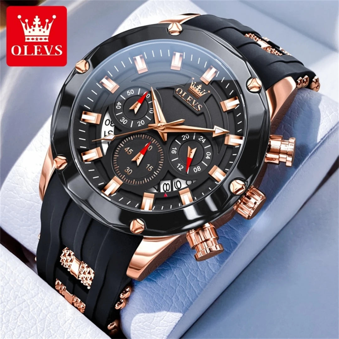 OLEVS 9991 Quartz Fashion Watch Gift Round-dial Silicone Watchband Wristwatch Chronograph Small second