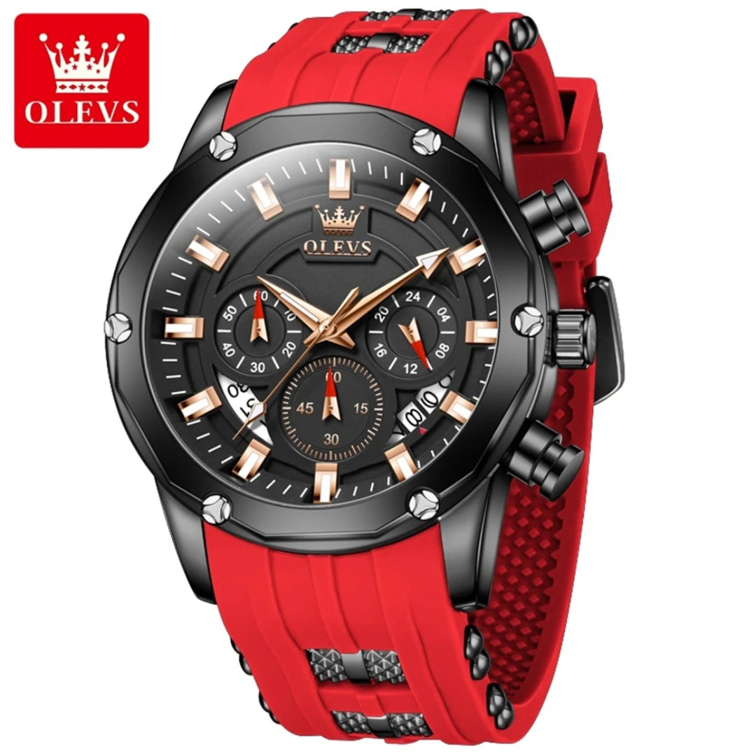 OLEVS 9991 Quartz Fashion Watch Gift Round-dial Silicone Watchband Wristwatch Chronograph Small second