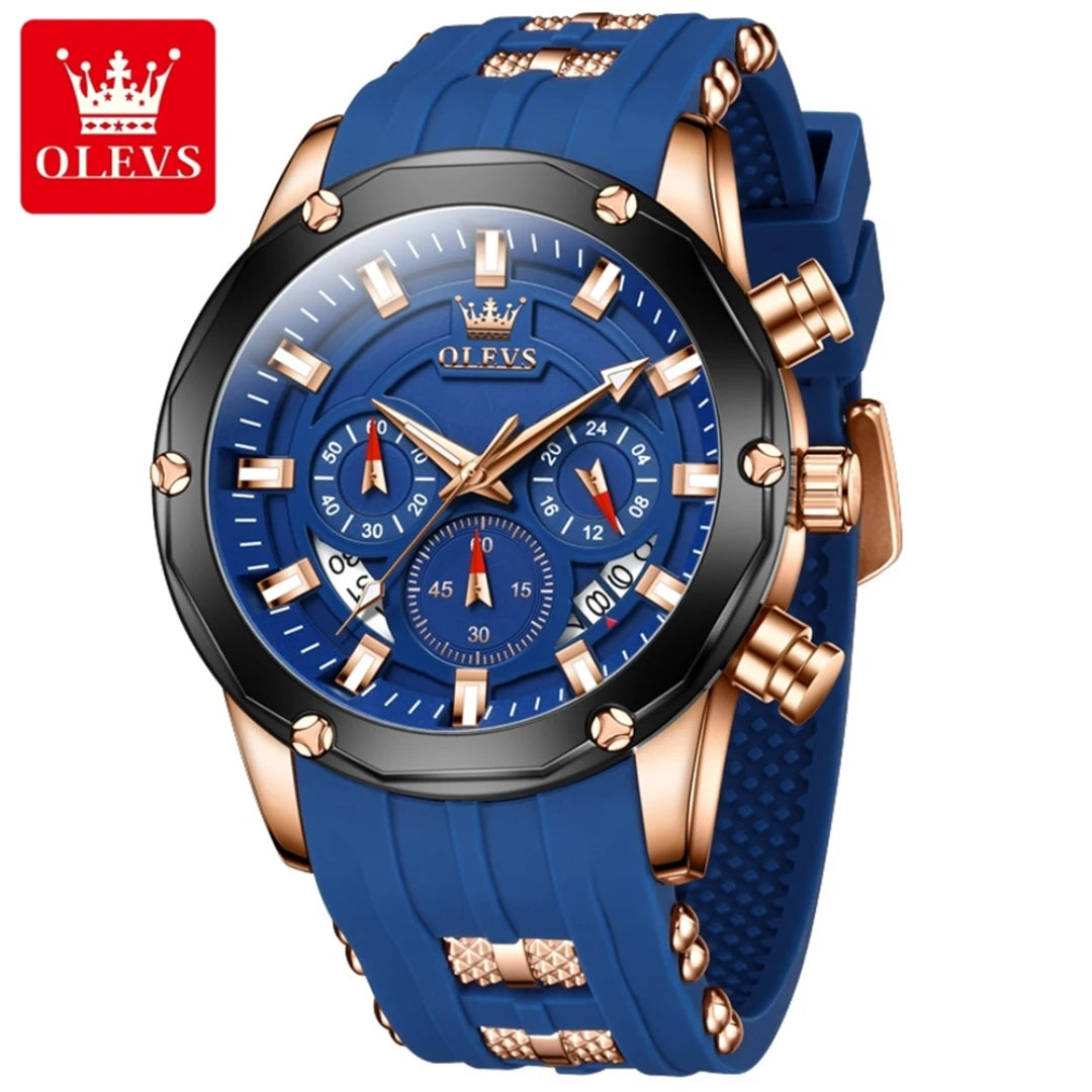 OLEVS 9991 Quartz Fashion Watch Gift Round-dial Silicone Watchband Wristwatch Chronograph Small second