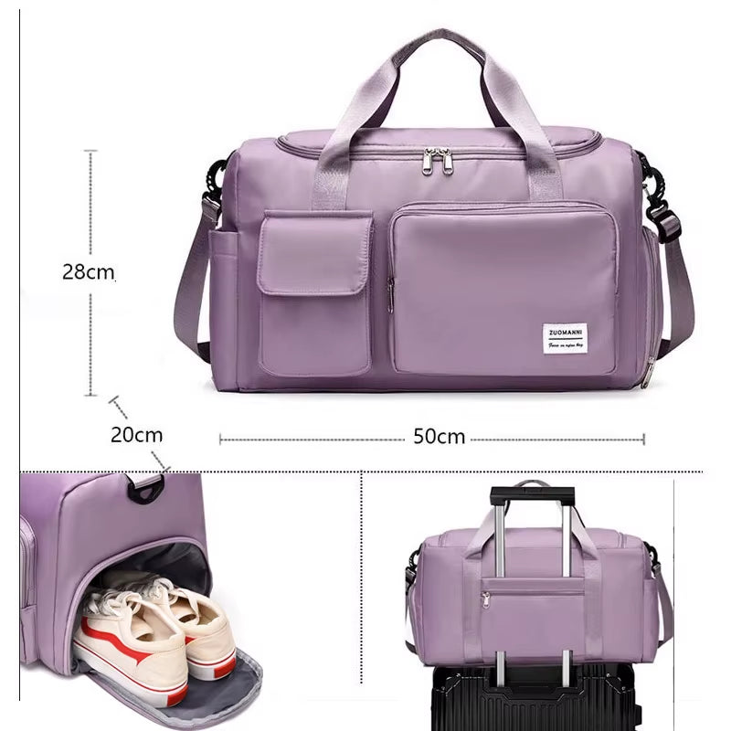 Travel Bag Duffle Handbag Women Shoulder Bag Large Capacity Shoe Compartment Waterproof Sports Fitness Bags Ladies Crossbody Bag